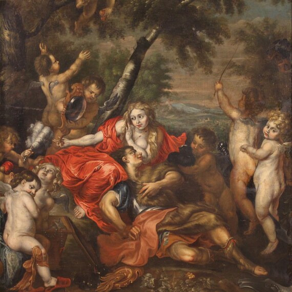 Rinaldo and Armida great Flemish painting antique artwork angels 17th century