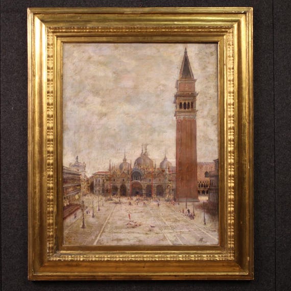 View of Saint Marks Square signed and dated 1917 painting oil on canvas Venice