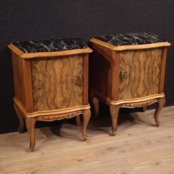 Pair of Italian night stands furniture in wood bedside tables 20th century