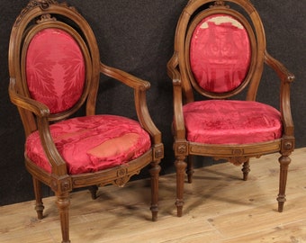 Pair of armchairs antique furniture chairs in wood Louis XVI 800 19th century