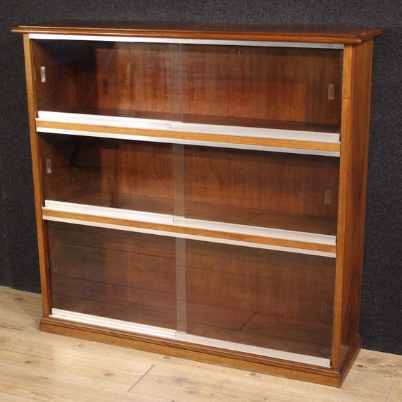 Italian bookcase design furniture vitrine display cabinet 20th century in wood