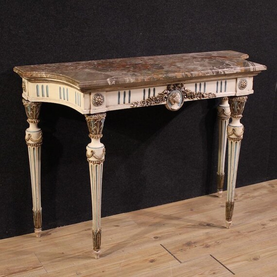 Italian console lacquered table in wood marble top Louis XVI style 20th century