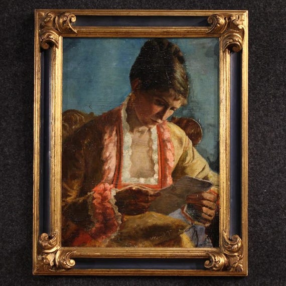 Painting oil canvas French artwork woman portrait signed dated 1979 20th cent