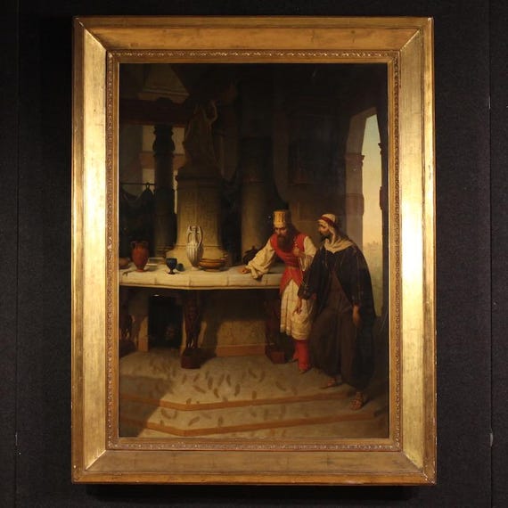 Great painting signed C. De Notaris biblical Italian artwork oil canvas 800