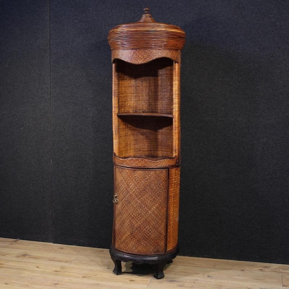 Oriental cabinet furniture in wood rattan column sideboard 20th century