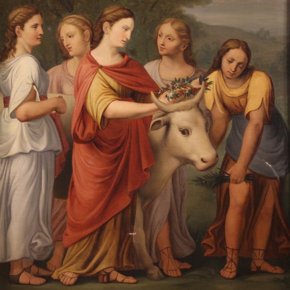 Neoclassical painting mythological artwork oil canvas Rape Europa 19th century