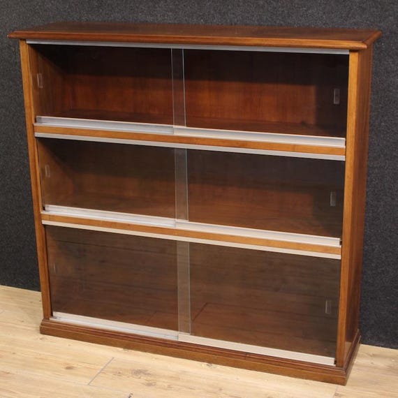 Bookcase vitrine Italian furniture cabinet design in wood and glass 60s