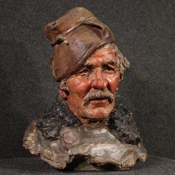 Italian sculpture terracotta half bust fisherman statue 20th century art