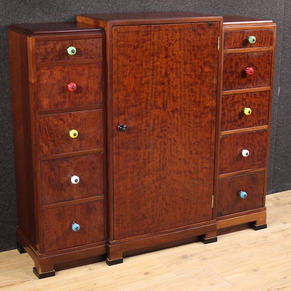 Chest of drawers furniture English commode Art Deco inlaid wood 20th century