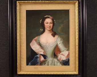 Gentlewoman Portrait antikes Kunstwerk Öl auf Leinwand Dame Gemälde 19th Century