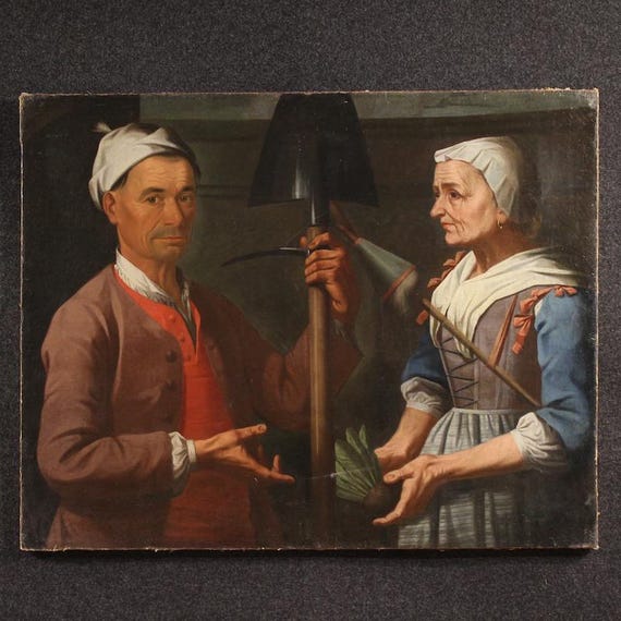 Antique painting oil on canvas portrait genre scene Lombard school 17th century