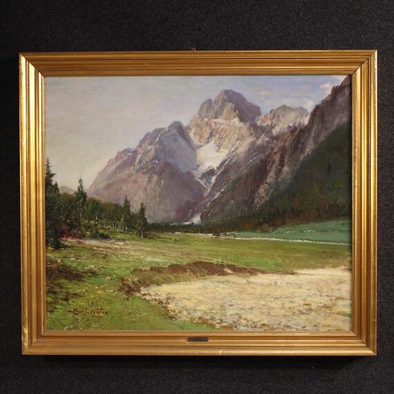 Italian painting landscape mountain Croda Rossa d'Ampezzo signed Bentivoglio