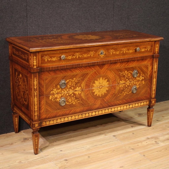Italian commode inlaid wood dresser antique style Louis XVI 20th century