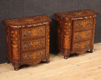 Night stands antique style Dutch furniture inlaid wood pair bedside tables