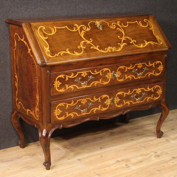 Bureau in inlaid wood antique style furniture writing desk secrétaire commode