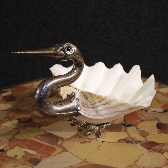 Italian sculpture statue in silver metal and shell pocket emptier 20th century