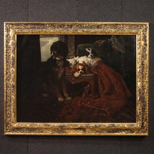 Painting dogs French artwork oil on canvas art interior animals 19th century