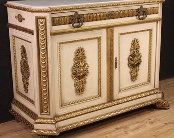 Antica credenza umbertina mobiletto italiano laccato oro marmo XIX secolo