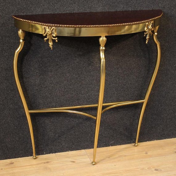 Italian console furniture gold brass wood top antique style 20th century table