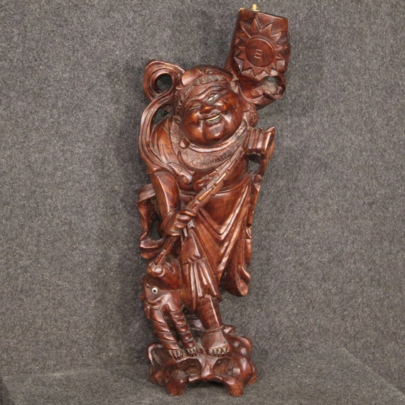 Oriental sculpture wooden statue antique Chinese style bust lamp 1960s