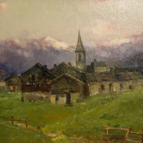 Antique Italian landscape painting signed G. Mariani from 19th century