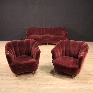 Living room Casa & Giardino Gio Ponti sofa two armchairs velvet 20th century