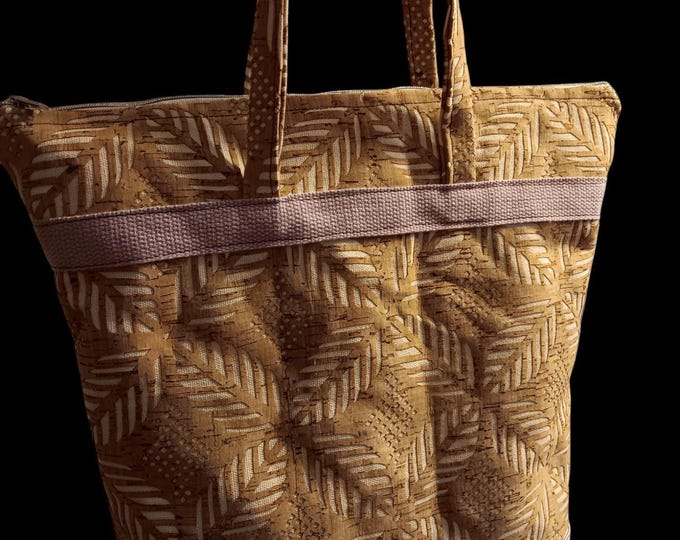 Natural cork and purple tote bag