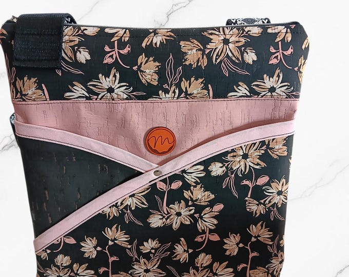 Pink floral cork and faux leather bag set, Made to Order