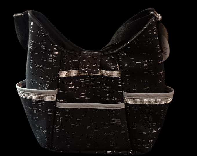 black cork sparkly shoulder bag