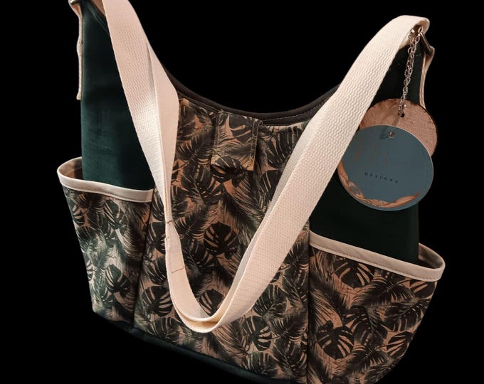 green monstera cork shoulder bag