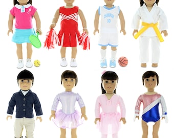 8 Sports Outfit Mega Bundle fits Clothing Sets Fits American Girl Doll, My Life Doll and other 18 inch Dolls