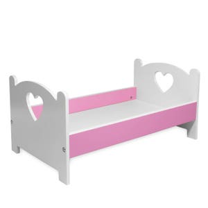 18-inch Doll Furniture | Pink Single Bed with heart motif  | Fits 18" dolls like American Girl Dolls