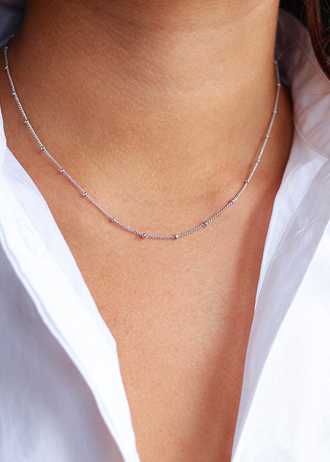 Echte Perlenkette Elegante 14K Weißgoldkette – Diamantgeschliffene Perlen, 1 ,1 Mm Rund, Massiv Und Edel Perlen Halskette Damen