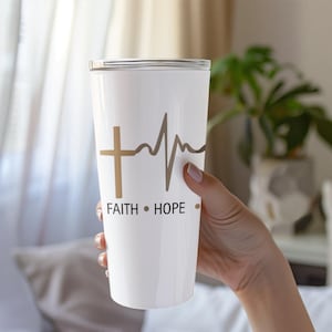 Faith Hope Love Christian Affirmation Tumbler, Bible Verse 20oz Stainless Steel Insulated Drinkware, Religious Gift, Cross Faith Mug, Travel