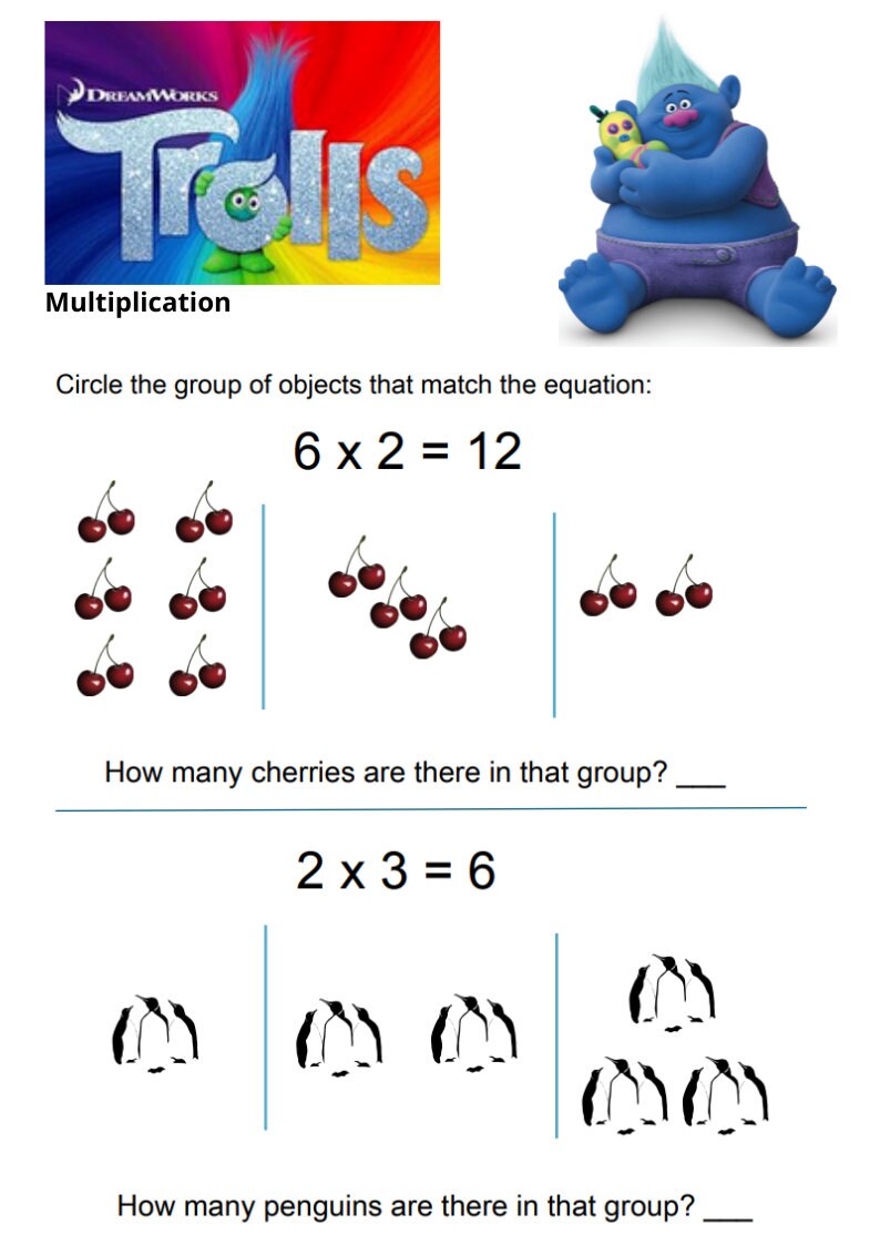 15 trolls printable worksheets 2nd grade math reading etsy