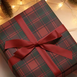 Red & Black Buffalo Plaid Holiday Wrapping Paper, Rustic Christmas Gift Wrap, Highland Tartan Style