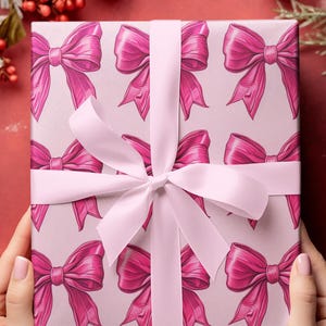 Pink Bow Wrapping Paper Coquette ChristmasWrap Pink Ribbon Pattern for Gifts