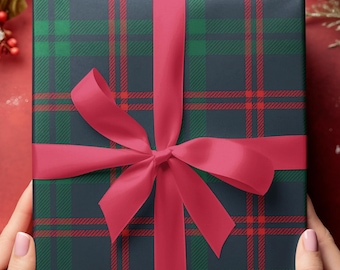 Inpakpapier met tartanruit Klassiek groen en rood kerstcadeaupapier