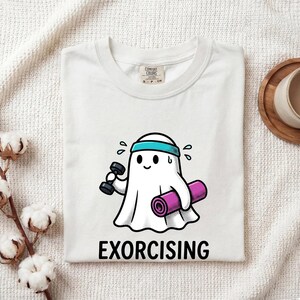 Ghost Workout Shirt, Spooky Fitness Tee with Cartoon Design