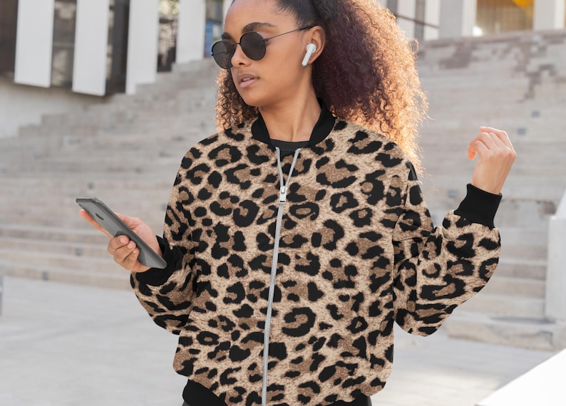 Leopard Print Bomber Jacket, Unisex Fashion Outerwear - Etsy