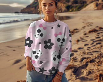 Sudadera con lazo de calavera rosa pastel: estilo gótico kawaii de Halloween