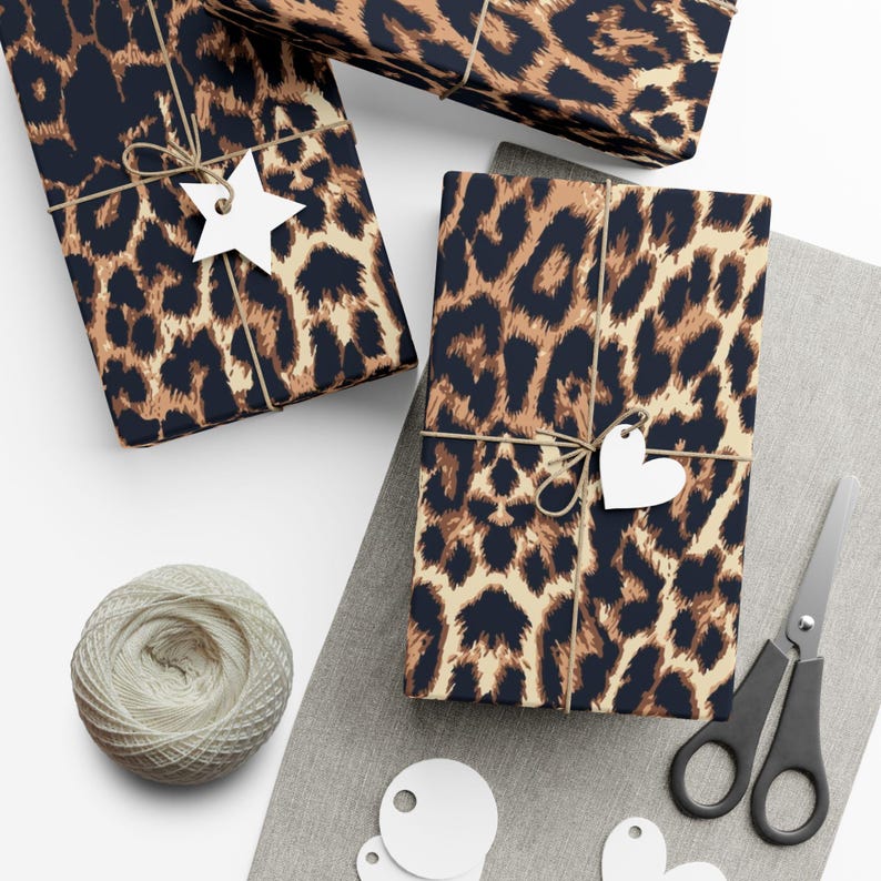 Leopard Gift Wrap Birthday Present Packaging Material Eco Friendly Stylish Holiday Decoration Luxury Paper Animal Print Satin Pattern Chic Design Wedding Gift Unique Stationery Special Occasion Wrapping Beautiful Presentation Perfect Party