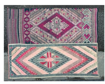 Vintage White Thai Textile Blanket, Silk Cotton, Tribal Decor
