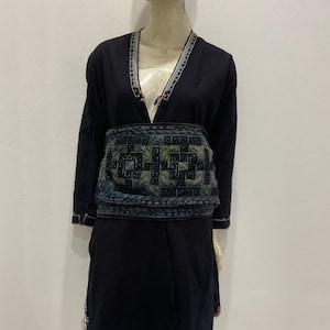 Vintage tribal Black Hmong embroidered silk cotton belt in Sapa area,north of Vietnam