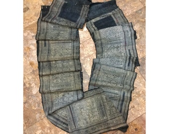 Vintage tribal Hmong batik hand dyed indigo hemp roll from the north of Vietnam