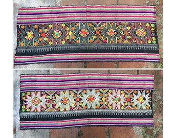 Vintage tribal White Thai textile piece in Nghe an province,bordering be