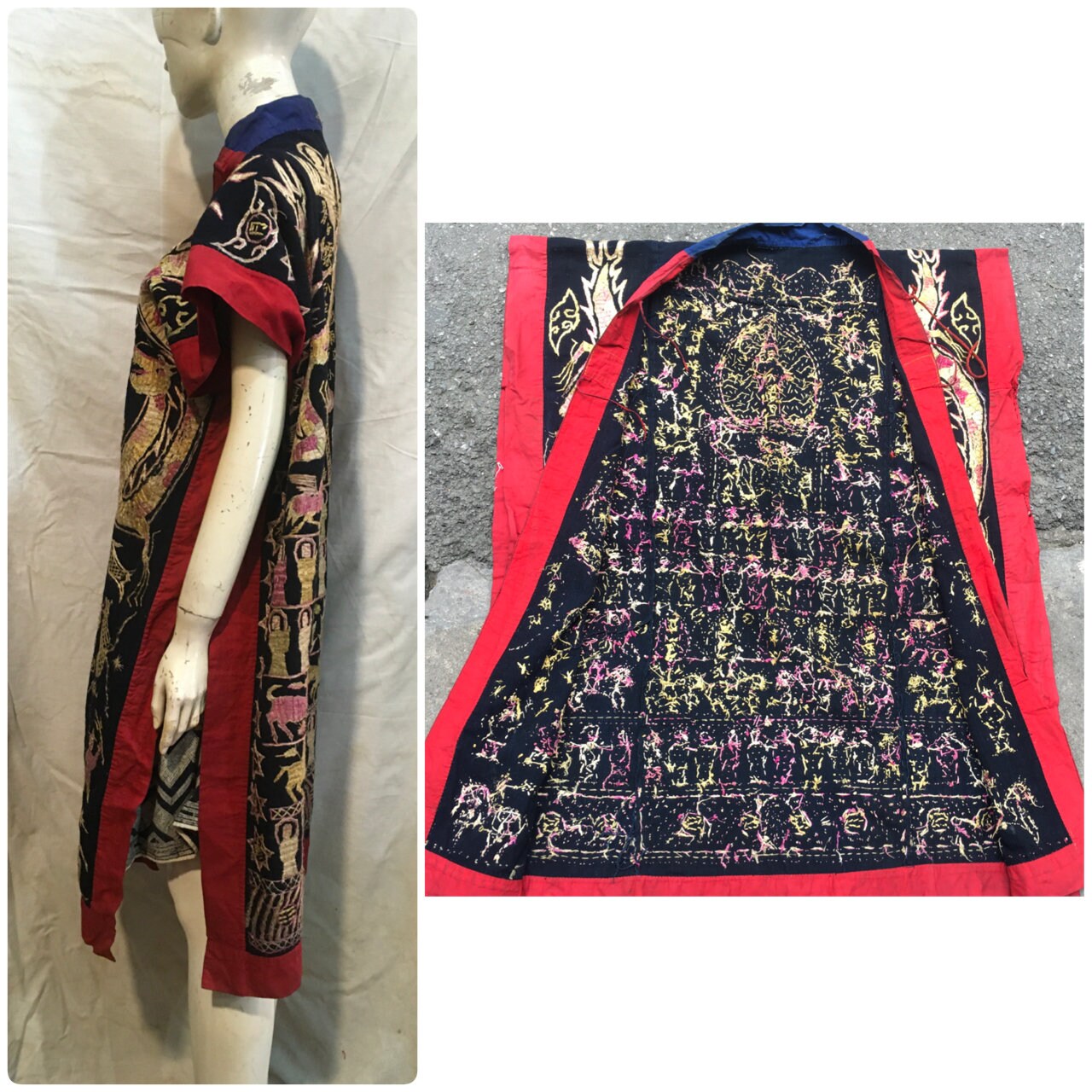 Vintage Tribal Red Dao Priests Dragon Robe Silk Cotton | Etsy