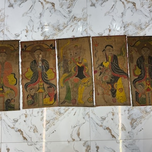 Vintage tribal Đạo,Tay,Nung ceremony painting set of 5 pieces of fabric in the north of Vietnam