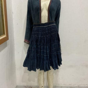 Vintage tribal Hmong women blue indigo hemp skirt in the north of Vietnam