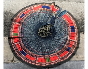 Vintage tribal Hmong hemp cotton embroidered batik skirt in the north of Vietnam